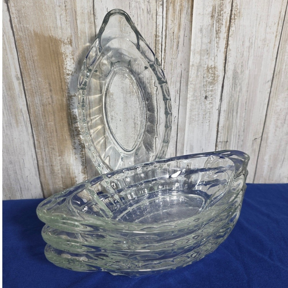 Vintage Clear Pressed Glass Banana Split Boat Ice Cream Sundae Dishes Set of 4 - Picture 12 of 13